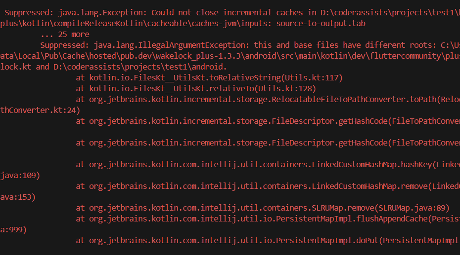 Suppressed: java.lang.Exception: Could not close incremental caches in Flutter